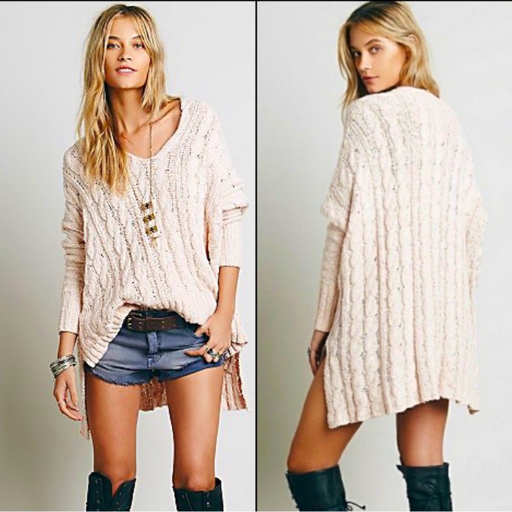 Soft Cable Knit V-Neck Sweater - Light Pink - Picture 2 of 7